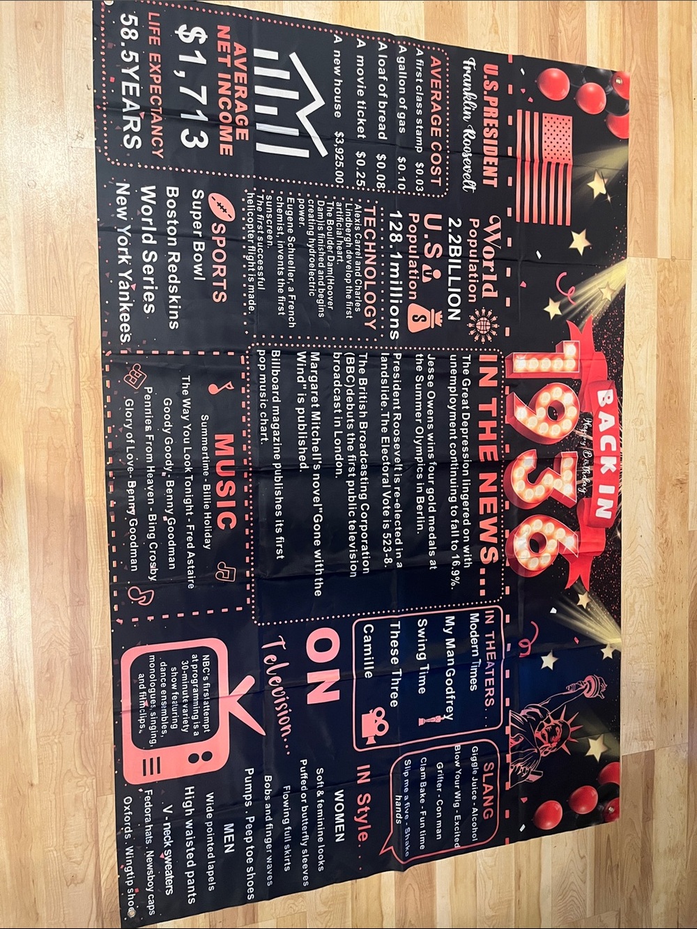 Retro 'Back in 1936' Decorative Poster - Black & Red
